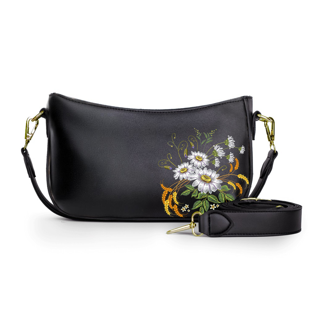 01-The White & Yellow Roses Crossbody bags Black