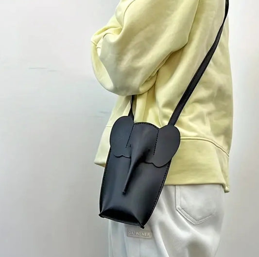 Leather elephant Bag,Crossbody bags for girl, cute elephant Shape Crossbody bag - black