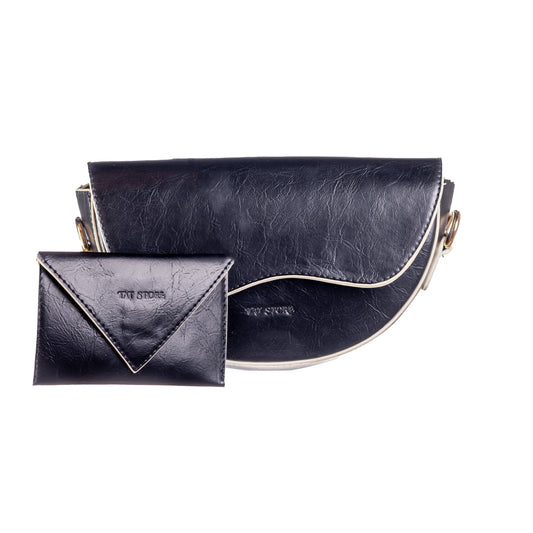 Luna – Crescent Mini Bag with Wallet - Black*BEIGE